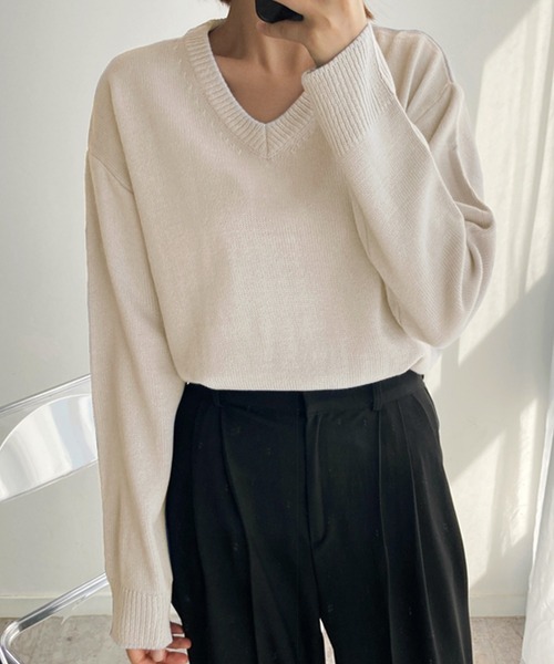 fd style（エフディ スタイル）の「【Chuzchuz】パーソナルVネックニット（ニット/セーター・レディース・スカイブルー/ベージュ/ネイビー/ピンク/アイボリー/ミント/パープル系その他・FREE）」の2枚目の写真