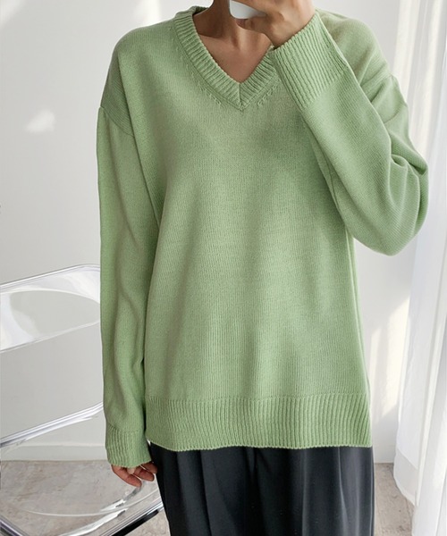 fd style（エフディ スタイル）の「【Chuzchuz】パーソナルVネックニット（ニット/セーター・レディース・スカイブルー/ベージュ/ネイビー/ピンク/アイボリー/ミント/パープル系その他・FREE）」の3枚目の写真