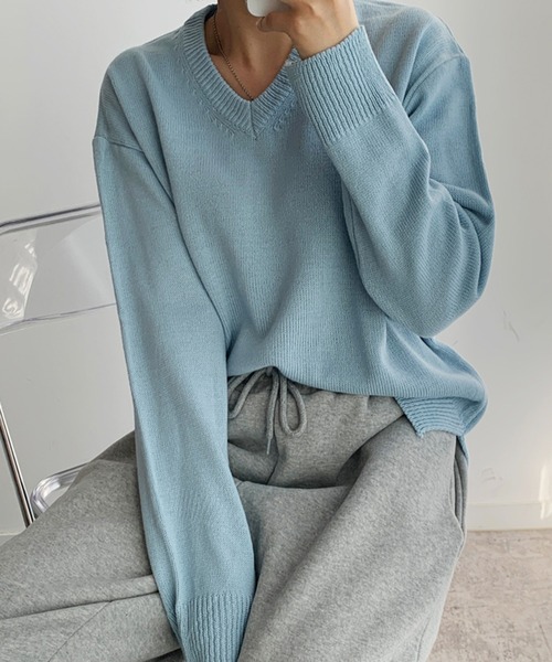 fd style（エフディ スタイル）の「【Chuzchuz】パーソナルVネックニット（ニット/セーター・レディース・スカイブルー/ベージュ/ネイビー/ピンク/アイボリー/ミント/パープル系その他・FREE）」の4枚目の写真