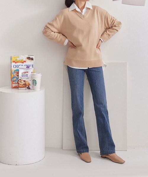 fd style（エフディ スタイル）の「【Chuzchuz】パーソナルVネックニット（ニット/セーター・レディース・スカイブルー/ベージュ/ネイビー/ピンク/アイボリー/ミント/パープル系その他・FREE）」の8枚目の写真