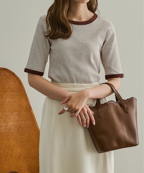 Ambre Neige（アンブルネージュ）の「テレコボーダーリンガーTEE／【WEB/EC限定商品】（Tシャツ/カットソー・レディース・レッド/ホワイト/ライトブラウン・FREE）」の2枚目の写真