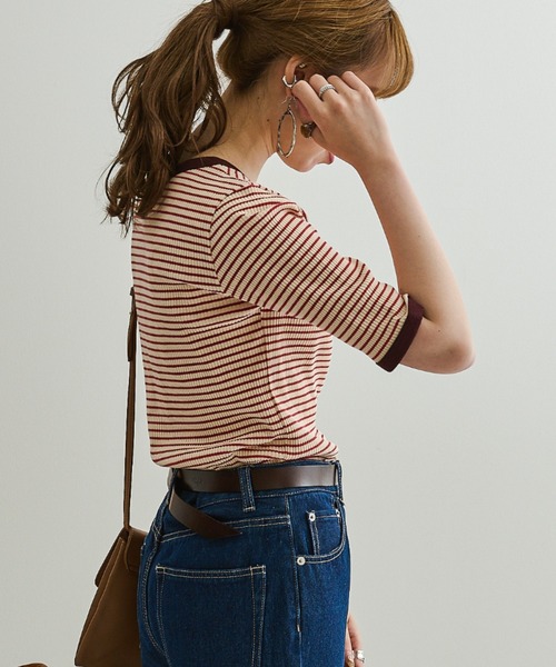 Ambre Neige（アンブルネージュ）の「テレコボーダーリンガーTEE／【WEB/EC限定商品】（Tシャツ/カットソー・レディース・レッド/ホワイト/ライトブラウン・FREE）」の18枚目の写真