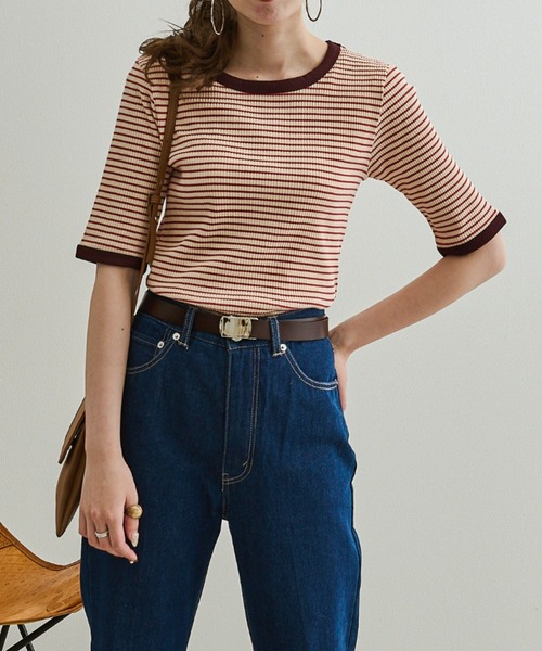 Ambre Neige（アンブルネージュ）の「テレコボーダーリンガーTEE／【WEB/EC限定商品】（Tシャツ/カットソー・レディース・レッド/ホワイト/ライトブラウン・FREE）」の6枚目の写真