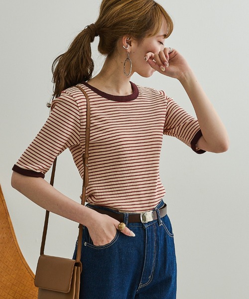 Ambre Neige（アンブルネージュ）の「テレコボーダーリンガーTEE／【WEB/EC限定商品】（Tシャツ/カットソー・レディース・レッド/ホワイト/ライトブラウン・FREE）」の8枚目の写真