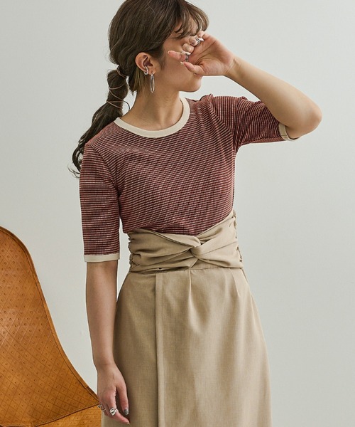 Ambre Neige（アンブルネージュ）の「テレコボーダーリンガーTEE／【WEB/EC限定商品】（Tシャツ/カットソー・レディース・レッド/ホワイト/ライトブラウン・FREE）」の5枚目の写真