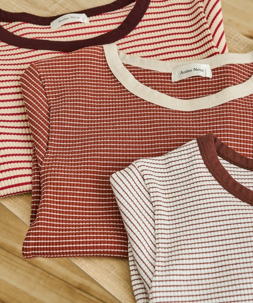 Ambre Neige（アンブルネージュ）の「テレコボーダーリンガーTEE／【WEB/EC限定商品】（Tシャツ/カットソー・レディース・レッド/ホワイト/ライトブラウン・FREE）」の16枚目の写真