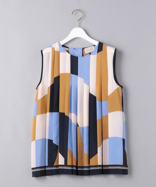 UNITED ARROWS(ユナイテッドアローズ)の「<UNITED ARROWS>パネルプリント プリーツ ノースリーブ ブラウス B◆(シャツ/ブラウス・レディース・イエロー/ネイビー・FREE)」の3枚目の写真