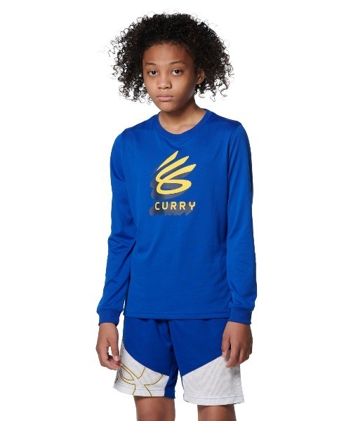 UNDER ARMOUR（アンダーアーマー）の「カリー テック ロングスリーブ Tシャツ カリーロゴ（バスケットボール/KIDS）（Tシャツ/カットソー・キッズ・ブルー/ホワイト・L:150cm/S:130cm/M:140cm/L:160cm）」の2枚目の写真