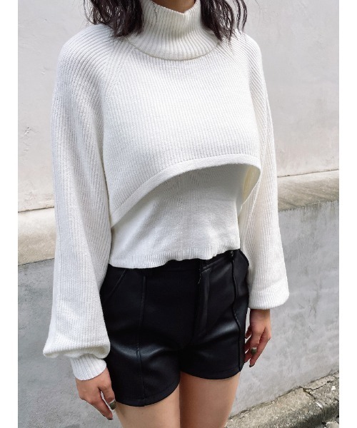 ENVYM（アンビー）の「ハイネックレイヤーニットＰＯ（ニット/セーター・レディース・ホワイト/ブラック/グレー・FREE）」の4枚目の写真