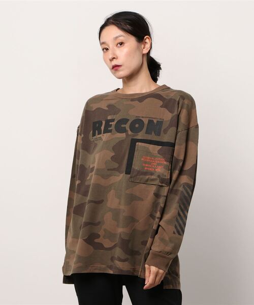 AVIREX（アヴィレックス）の「フェイドウォッシュロングスリーブティーシャツ/ L/S FADE WASH T-SHIRT（Tシャツ/カットソー・レディース・カモフラージュ/ブラック/オフホワイト・FREE）」の3枚目の写真