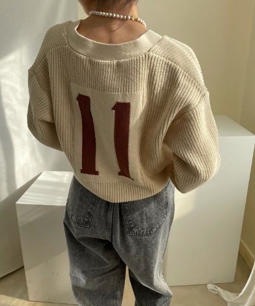 Diosfront（ディオスフロント）の「バックカラージャガードVネックカーディガン（カーディガン/ボレロ・レディース・ホワイト/ブラック/ベージュ・FREE）」の14枚目の写真