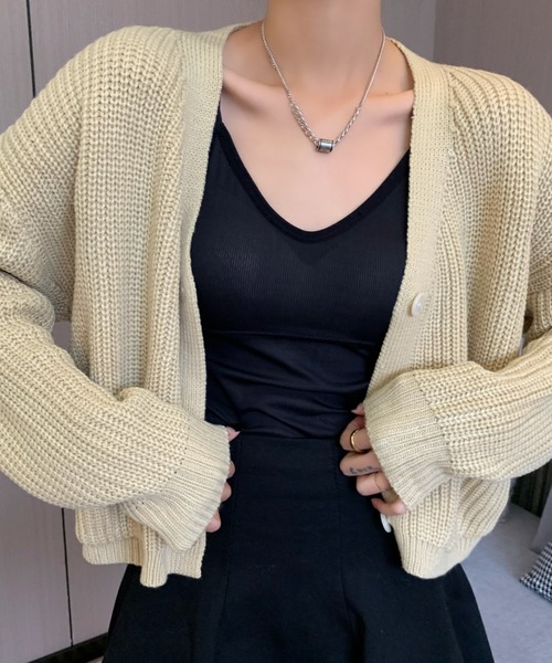 Diosfront（ディオスフロント）の「バックカラージャガードVネックカーディガン（カーディガン/ボレロ・レディース・ホワイト/ブラック/ベージュ・FREE）」の17枚目の写真