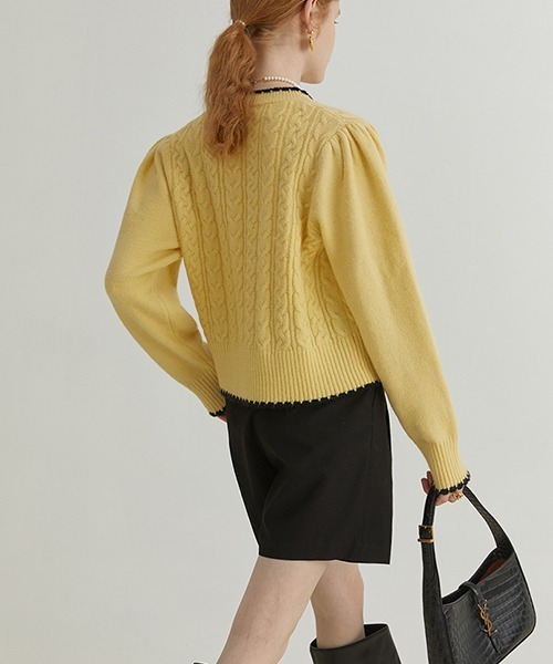 Fano Studios(ファノ ストゥディオズ)の「【Fano Studios】V neck cable knitted cardigan FQ21S069(カーディガン/ボレロ・レディース・イエロー・S/M/L)」の3枚目の写真