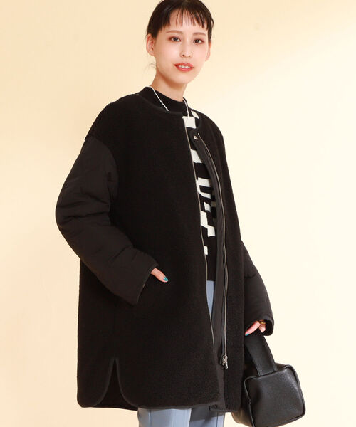 Ray BEAMS(レイビームス)の「Ray BEAMS / ボア リバーシブル コート(ノーカラーコート・レディース・ブラック/オリーブ・1/0)」の3枚目の写真