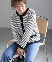 金ボタンクルーネックカーディガン【手洗い可能】◆