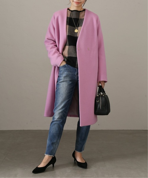 La TOTALITE（ラトータリテ）の「ウールナイロンVネックカラーコート◆（ノーカラーコート・レディース・ピンク/グレー/ナチュラル・38/36）」の3枚目の写真