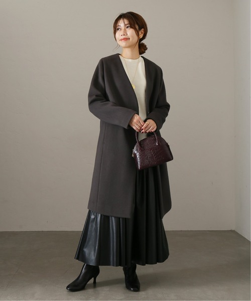 La TOTALITE（ラトータリテ）の「ウールナイロンVネックカラーコート◆（ノーカラーコート・レディース・ピンク/グレー/ナチュラル・38/36）」の4枚目の写真