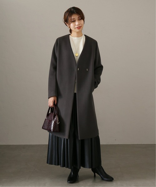 La TOTALITE（ラトータリテ）の「ウールナイロンVネックカラーコート◆（ノーカラーコート・レディース・ピンク/グレー/ナチュラル・38/36）」の7枚目の写真