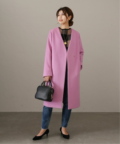 La TOTALITE（ラトータリテ）の「ウールナイロンVネックカラーコート◆（ノーカラーコート・レディース・ピンク/グレー/ナチュラル・38/36）」の22枚目の写真