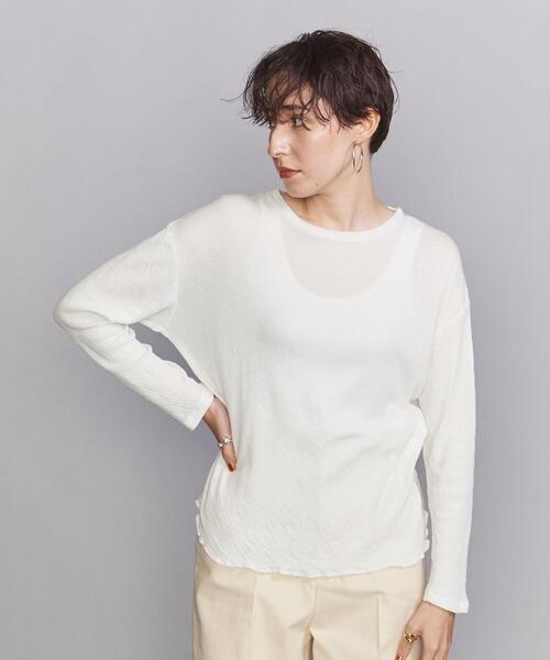 BEAUTY&YOUTH UNITED ARROWS(ビューティーアンドユースユナイテッドアローズ)の「BY コットンガーゼ クルーネックカットソー プルオーバー -ウォッシャブル-(Tシャツ/カットソー・レディース・ホワイト/ブラック/ダークブラウン・FREE)」の1枚目の写真