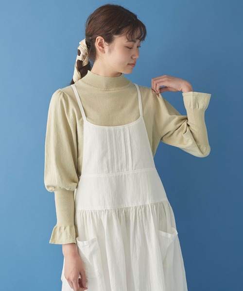 Malle(マル)の「malle Cotton/Linen leg-of-muttonセーター(ニット/セーター・レディース・ブラック/ライトカーキ/ホワイト×ネイビー・FREE)」の3枚目の写真