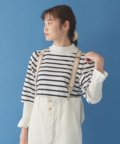 Malle(マル)の「malle Cotton/Linen leg-of-muttonセーター(ニット/セーター・レディース・ブラック/ライトカーキ/ホワイト×ネイビー・FREE)」の18枚目の写真