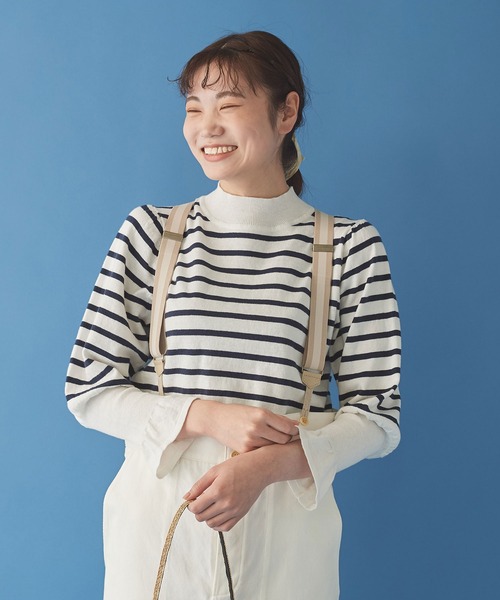 Malle(マル)の「malle Cotton/Linen leg-of-muttonセーター(ニット/セーター・レディース・ブラック/ライトカーキ/ホワイト×ネイビー・FREE)」の16枚目の写真