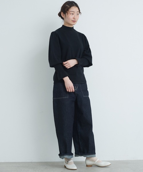 Malle(マル)の「malle Cotton/Linen leg-of-muttonセーター(ニット/セーター・レディース・ブラック/ライトカーキ/ホワイト×ネイビー・FREE)」の7枚目の写真