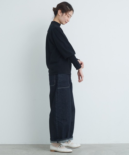 Malle(マル)の「malle Cotton/Linen leg-of-muttonセーター(ニット/セーター・レディース・ブラック/ライトカーキ/ホワイト×ネイビー・FREE)」の6枚目の写真