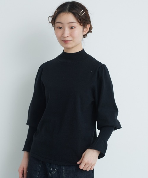 Malle(マル)の「malle Cotton/Linen leg-of-muttonセーター(ニット/セーター・レディース・ブラック/ライトカーキ/ホワイト×ネイビー・FREE)」の8枚目の写真