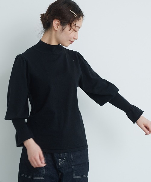 Malle(マル)の「malle Cotton/Linen leg-of-muttonセーター(ニット/セーター・レディース・ブラック/ライトカーキ/ホワイト×ネイビー・FREE)」の13枚目の写真