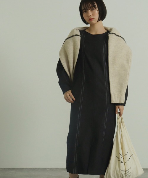 AULI(アウリィ)の「【低身長向けサイズ】配色ステッチベルト付きデニムワンピース(ワンピース・レディース・ブラック/インディゴブルー・S/XS)」の10枚目の写真