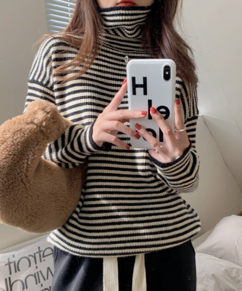 MANGROVE（マングローブ）の「ストライプニットタートルネック（ニット/セーター・レディース・ブラック/ブラウン/グレー・FREE）」の13枚目の写真