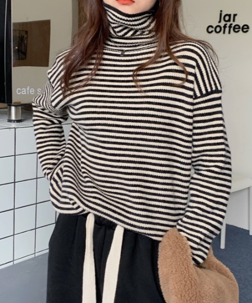 MANGROVE（マングローブ）の「ストライプニットタートルネック（ニット/セーター・レディース・ブラック/ブラウン/グレー・FREE）」の5枚目の写真