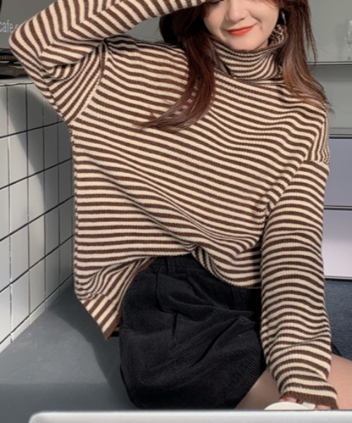 MANGROVE（マングローブ）の「ストライプニットタートルネック（ニット/セーター・レディース・ブラック/ブラウン/グレー・FREE）」の11枚目の写真