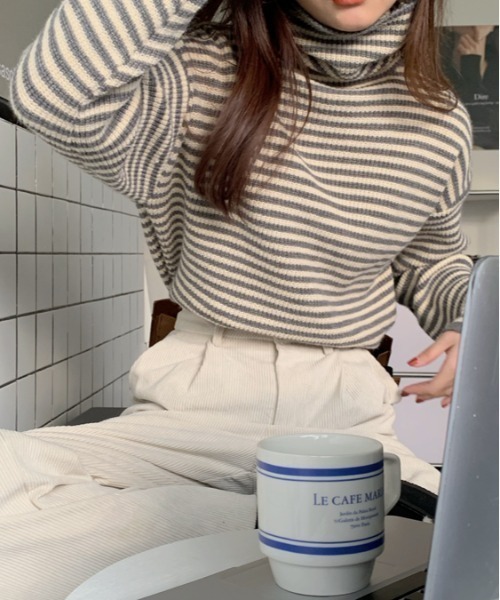 MANGROVE（マングローブ）の「ストライプニットタートルネック（ニット/セーター・レディース・ブラック/ブラウン/グレー・FREE）」の6枚目の写真