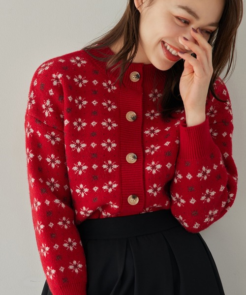 Edit Sheen(エディットシーン)の「ノルディック柄カーディガン(カーディガン/ボレロ・レディース・ネイビー/レッド・MEDIUM)」の1枚目の写真