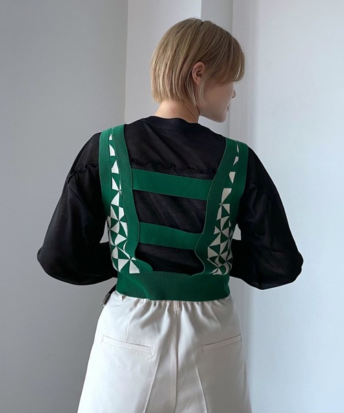 PAGEBOY(ページボーイ)の「ジオメトリックニットビスチェ(ニット/セーター・レディース・グリーン/ブラック・FREE)」の8枚目の写真