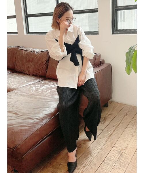 GYDA（ジェイダ）の「ニットドッキングデザインシャツ（シャツ/ブラウス・レディース・ブラック/ベージュ・FREE）」の6枚目の写真