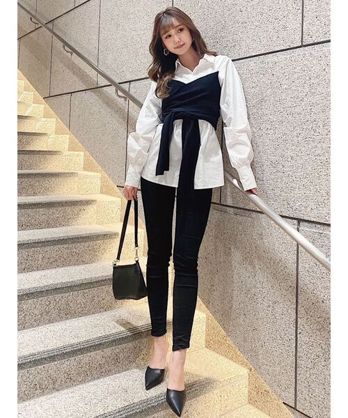 GYDA（ジェイダ）の「ニットドッキングデザインシャツ（シャツ/ブラウス・レディース・ブラック/ベージュ・FREE）」の7枚目の写真