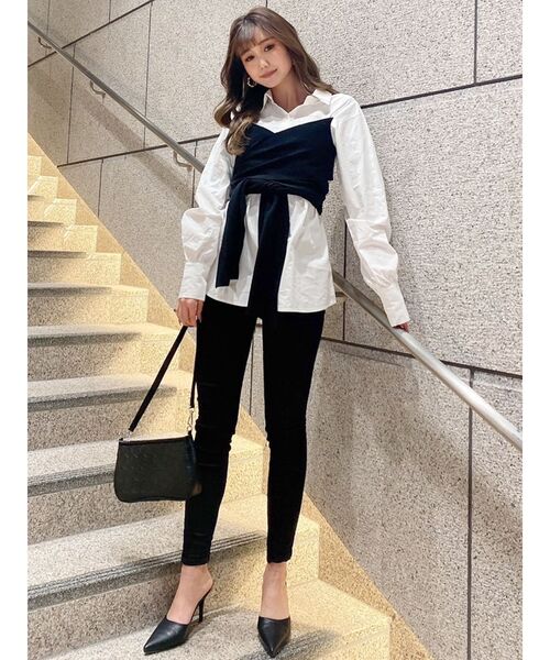 GYDA（ジェイダ）の「ニットドッキングデザインシャツ（シャツ/ブラウス・レディース・ブラック/ベージュ・FREE）」の8枚目の写真