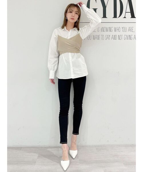 GYDA（ジェイダ）の「ニットドッキングデザインシャツ（シャツ/ブラウス・レディース・ブラック/ベージュ・FREE）」の10枚目の写真