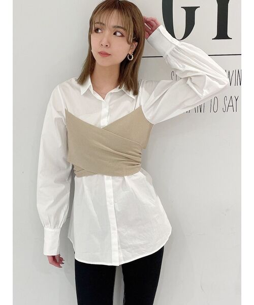 GYDA（ジェイダ）の「ニットドッキングデザインシャツ（シャツ/ブラウス・レディース・ブラック/ベージュ・FREE）」の11枚目の写真