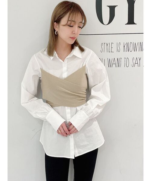 GYDA（ジェイダ）の「ニットドッキングデザインシャツ（シャツ/ブラウス・レディース・ブラック/ベージュ・FREE）」の12枚目の写真