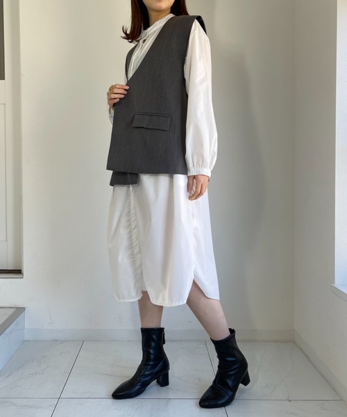CLEA(クレア)の「バンドカラーシャツワンピース(シャツワンピース・レディース・ホワイト/ブラック/ベージュ/ブルー・FREE)」の10枚目の写真