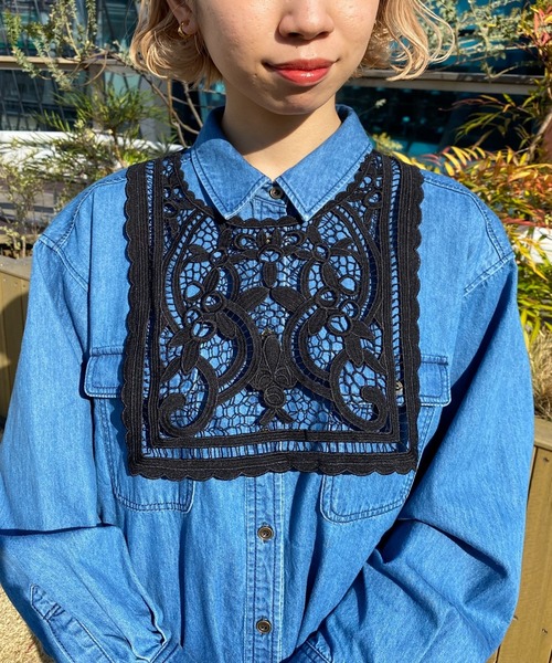 CIAOPANIC（チャオパニック）の「レース×リボン付け襟（付け襟・レディース・ブラック/オフホワイト・ONESIZE）」の2枚目の写真