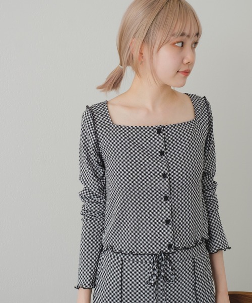 Kastane（カスタネ）の「【カタログ掲載アイテム】ギンガムジャガード２WAYプルオーバー（Tシャツ/カットソー・レディース・ブラック/キャメル・FREE）」の14枚目の写真