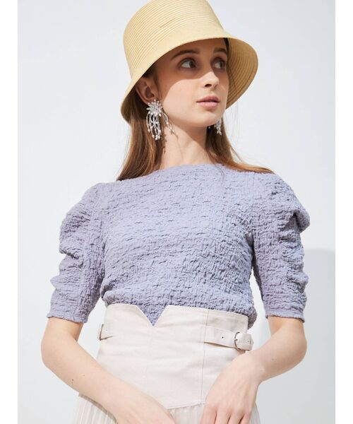 MERCURYDUO（マーキュリーデュオ）の「パワショルシャーリングカットソー（Tシャツ/カットソー・レディース・オフホワイト/ブラック/ラベンダー・FREE）」の4枚目の写真