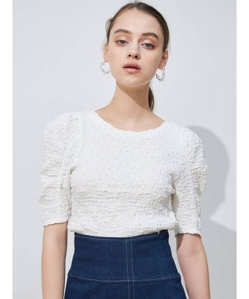 MERCURYDUO（マーキュリーデュオ）の「パワショルシャーリングカットソー（Tシャツ/カットソー・レディース・オフホワイト/ブラック/ラベンダー・FREE）」の5枚目の写真