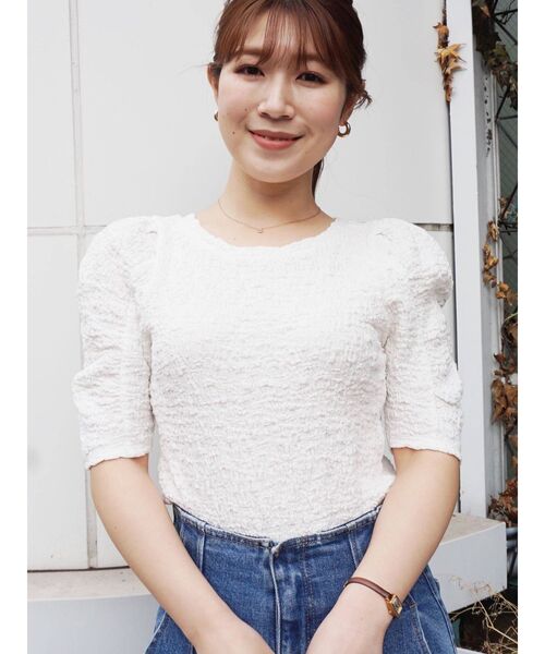 MERCURYDUO（マーキュリーデュオ）の「パワショルシャーリングカットソー（Tシャツ/カットソー・レディース・オフホワイト/ブラック/ラベンダー・FREE）」の10枚目の写真